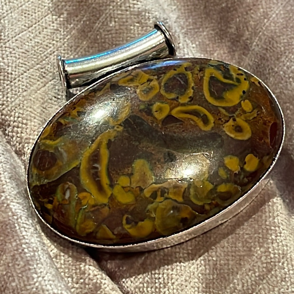 Golden Leaf Jasper Pendant 925 Sterling Silver